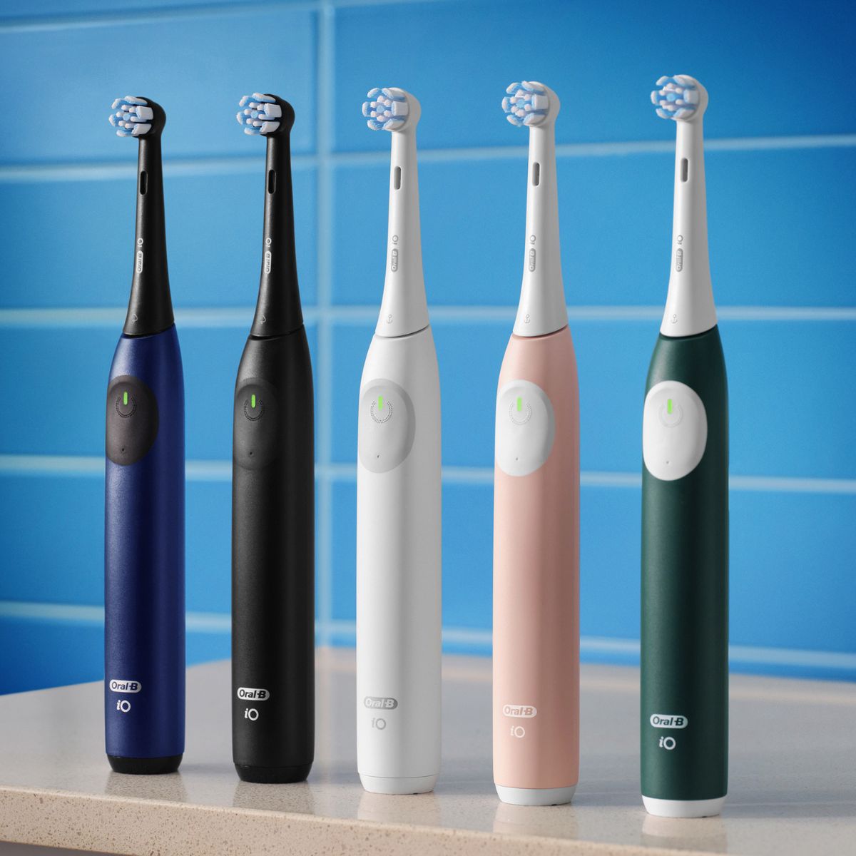 Oral-B iO 2 Series handles and the 5 different color options it comes in.