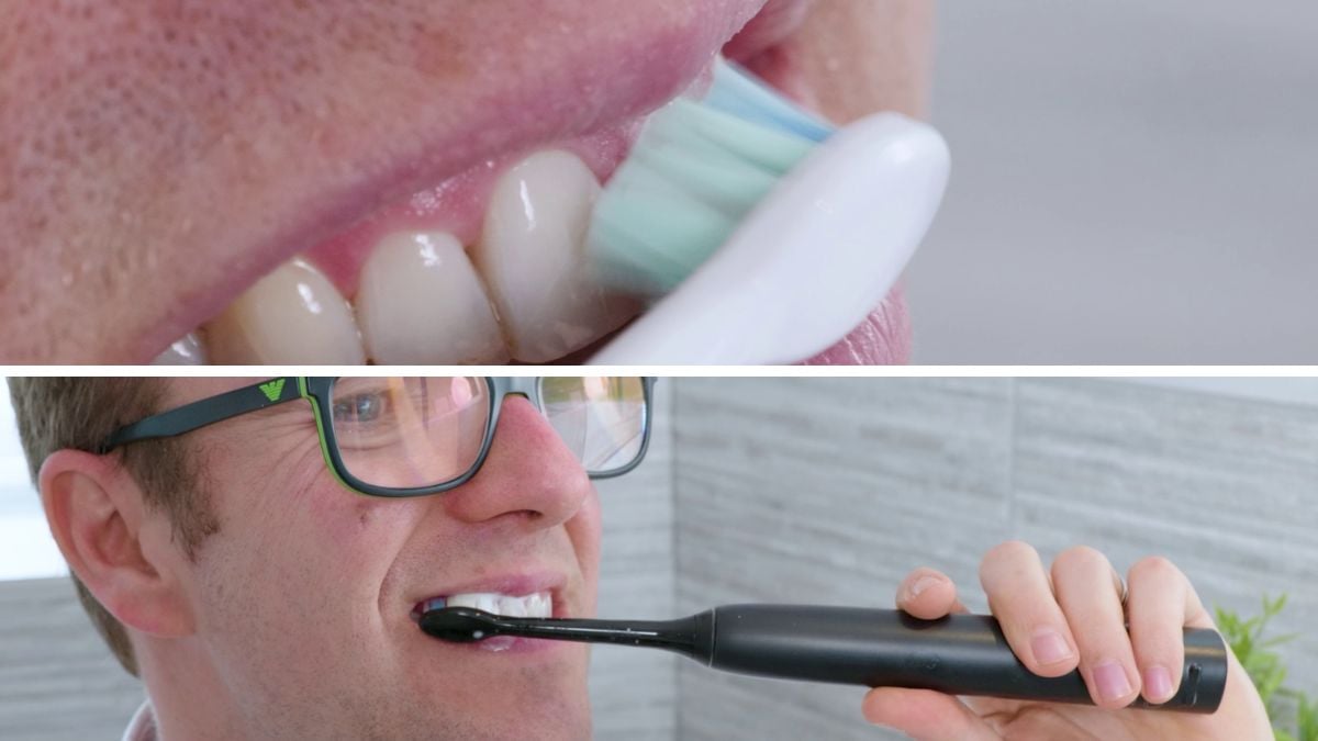 Sonicare brush heads in use in the mouth