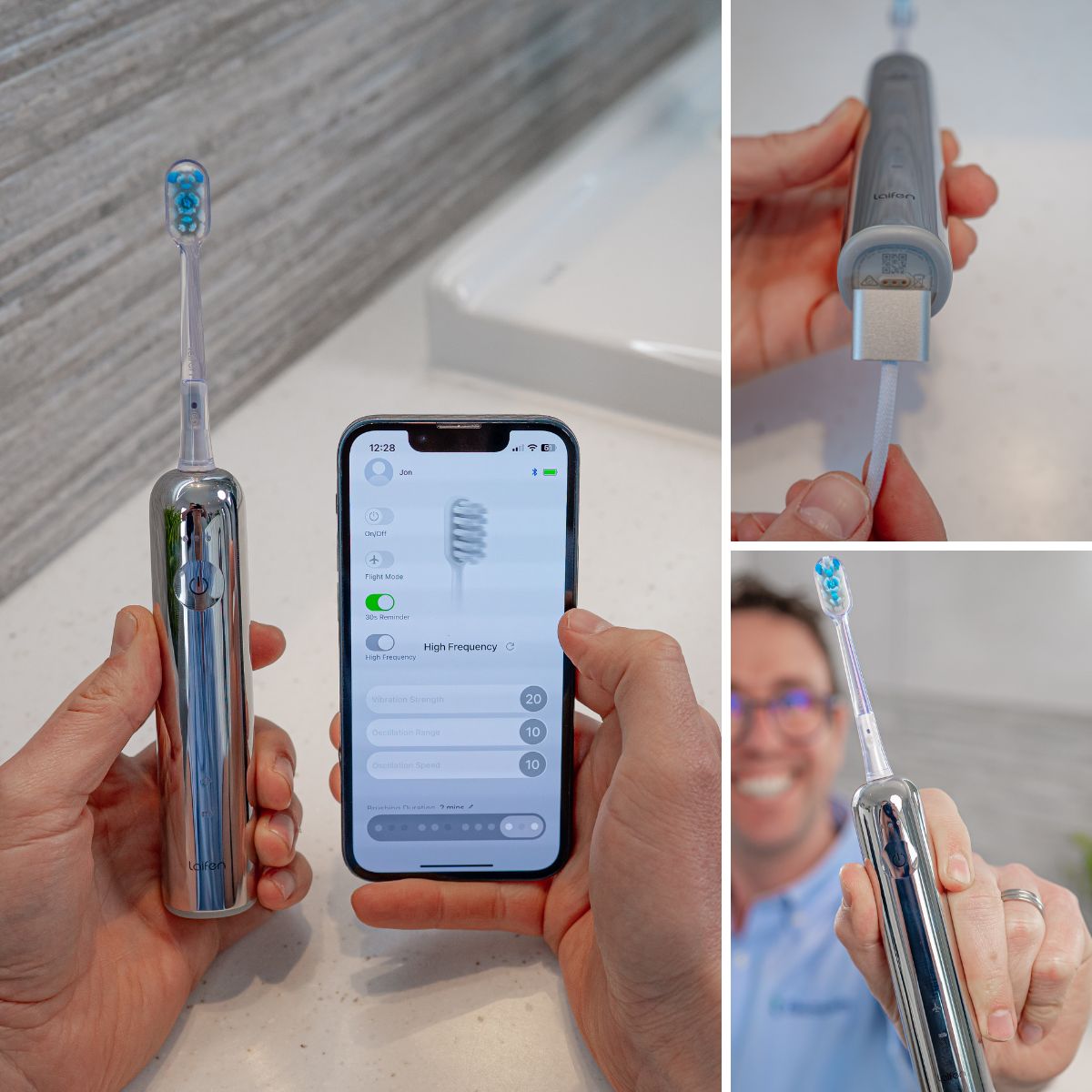 3 shots of the Laifen Wave electirc toothbrush