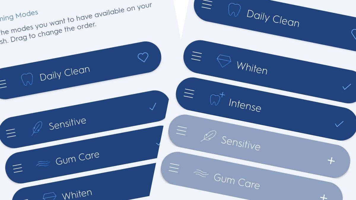 Close up screenshot of cleaning modes from Oral-B app